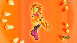 Size: 1366x768 | Tagged: safe, sunset shimmer, equestria girls, g4, my little pony equestria girls: rainbow rocks, discovery family logo, female, harmonic transformation, ponied up, solo