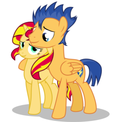Size: 1048x1048 | Tagged: safe, artist:anarchemitis, flash sentry, sunset shimmer, pegasus, pony, unicorn, g4, duo, female, male, mare, ship:flashimmer, shipping, simple background, stallion, straight, transparent background, vector