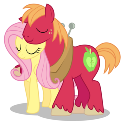 Size: 1048x1048 | Tagged: safe, artist:anarchemitis, big macintosh, fluttershy, earth pony, pony, g4, eyes closed, male, ship:fluttermac, shipping, simple background, stallion, straight, transparent background, vector