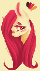 Size: 585x1028 | Tagged: safe, artist:marshmellowcannibal, fluttershy, g4, blushing, female, limited palette, portrait, simple background, solo