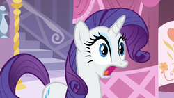 Size: 940x532 | Tagged: safe, screencap, rarity, a dog and pony show, g4, female, frown, gasp, jaw drop, open mouth, shocked, solo, surprised rarity, wide eyes