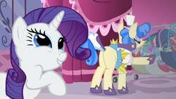 Size: 940x532 | Tagged: safe, screencap, rarity, sapphire shores, pony, a dog and pony show, g4, butt, female, mare, plot