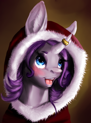 Size: 786x1068 | Tagged: safe, artist:bruised, rarity, pony, unicorn, g4, blushing, clothes, curved horn, female, horn, horn ring, portrait, solo