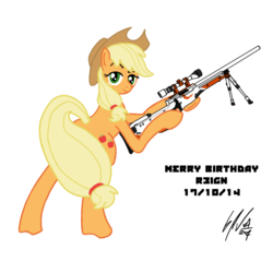 Size: 1000x1000 | Tagged: safe, artist:bubsakavermin, applejack, g4, awp, counter-strike, female, happy birthday, ponies with guns, solo