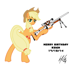 Size: 1000x1000 | Tagged: safe, artist:bubsakavermin, applejack, g4, awp, counter-strike, female, gunjack, happy birthday, ponies with guns, solo, strategically covered, tail, tail censor