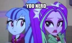 Size: 877x531 | Tagged: safe, screencap, aria blaze, sonata dusk, equestria girls, g4, my little pony equestria girls: rainbow rocks, best friend aria, image macro, meme, two best friends play