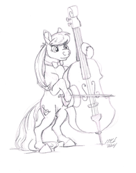 Size: 873x1111 | Tagged: safe, artist:carnivorouscaribou, octavia melody, g4, black and white, female, grayscale, monochrome, sketch, solo, traditional art