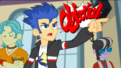 Size: 1280x720 | Tagged: safe, edit, screencap, flash sentry, equestria girls, g4, my little pony equestria girls: rainbow rocks, ace attorney, flash sentry ace attorney, mirrored, objection