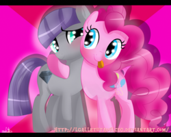 Size: 999x800 | Tagged: dead source, safe, artist:vixelzf, maud pie, pinkie pie, earth pony, pony, g4, duo, sisters, tongue out, wrong cutie mark