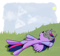 Size: 4960x4600 | Tagged: safe, artist:kiwifingers, twilight sparkle, alicorn, pony, g4, absurd resolution, female, fused shadow, grass, mare, midna, midna sparkle, pun, solo, the legend of zelda, the legend of zelda: twilight princess, triforce, twilight sparkle (alicorn)