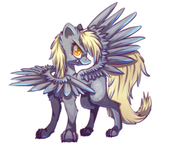 Size: 975x820 | Tagged: safe, artist:inky-pinkie, derpy hooves, hengstwolf, pegasus, pony, werewolf, wolf, g4, female, halloween, mare, monster, solo