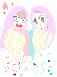 Size: 480x640 | Tagged: safe, artist:b6, fluttershy, human, g4, duality, female, flutterrage, humanized, pixiv, solo