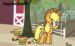 Size: 979x600 | Tagged: safe, artist:kebyi, applejack, g4, apple, female, solo