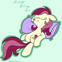 Size: 1000x1000 | Tagged: safe, artist:tehflah, roseluck, earth pony, pony, g4, female, mare, on back, pillow, sleeping, solo