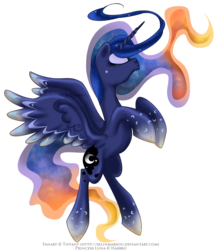 Size: 1200x1403 | Tagged: safe, artist:tiffanymarsou, princess luna, g4, alternate hairstyle, belly, concave belly, eyes closed, female, mare, rainbow power, rainbow power-ified, raised hooves, simple background, slender, solo, spread wings, thin, transparent background, wings