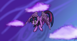 Size: 1366x728 | Tagged: safe, artist:xxmarkingxx, twilight sparkle, alicorn, pony, g4, female, flying, mare, solo, twilight sparkle (alicorn)