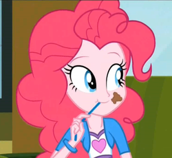 Size: 1119x1028 | Tagged: safe, screencap, pinkie pie, equestria girls, g4, my little pony equestria girls: rainbow rocks, bracelet, cute, diapinkes, female, lowres, messy eating, milkshake, solo, straw