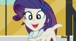 Size: 1897x1031 | Tagged: safe, screencap, rarity, equestria girls, g4, my little pony equestria girls: rainbow rocks, blouse, bracelet, clothes, female, hairpin, hand, jewelry, long hair, looking at you, lowres, open mouth, open smile, reaching, smiling, solo, take my hand, talking, teenager