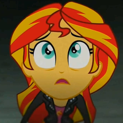 Size: 1019x1025 | Tagged: safe, screencap, sunset shimmer, equestria girls, g4, my little pony equestria girls: rainbow rocks, female, lowres, oh crap, solo, terrified