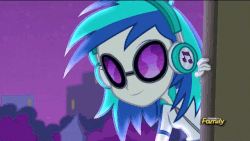 Size: 640x360 | Tagged: safe, screencap, dj pon-3, vinyl scratch, equestria girls, g4, my little pony equestria girls: rainbow rocks, animated, female, smiling, solo, thumbs up