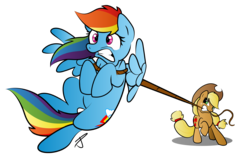 Size: 5088x3225 | Tagged: safe, artist:littletiger488, applejack, rainbow dash, earth pony, pegasus, pony, g4, duo, duo female, female, foreshortening, lasso, mare, mouth hold, rope, simple background, transparent background