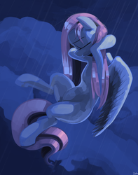 Size: 3000x3800 | Tagged: safe, artist:dimfann, fluttershy, g4, eyes closed, female, high res, rain, solo, wet mane