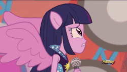 Size: 576x324 | Tagged: safe, screencap, twilight sparkle, siren, equestria girls, g4, my little pony equestria girls: rainbow rocks, animated, discovery family, discovery family logo, female, microphone, ponied up, solo, twilight sparkle (alicorn)