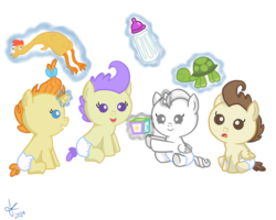 Size: 1000x800 | Tagged: safe, artist:ojos-color-bosque, cream puff, pound cake, pumpkin cake, oc, oc:crescent, pony, g4, baby, baby pony, colt, female, filly, foal, hijo de la luna, male, simple background, transparent background, vector
