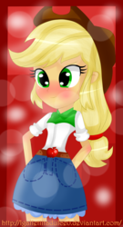 Size: 3000x5558 | Tagged: safe, artist:vixelzf, applejack, equestria girls, g4, blushing, female, solo