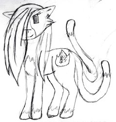 Size: 900x944 | Tagged: safe, artist:14errantartistgd, oc, oc only, cat, nekomata, original species, pony, youkai, female, grayscale, hair over one eye, mare, monochrome, ponified, shadowfyre, solo