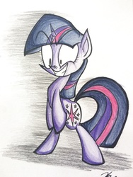 Size: 2304x3057 | Tagged: safe, artist:pelate, twilight sparkle, pony, g4, bipedal, female, grin, high res, solo, traditional art