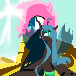 Size: 1000x1000 | Tagged: safe, artist:jun, queen chrysalis, oc, oc:fluffle puff, g4, pixiv