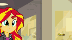 Size: 576x324 | Tagged: safe, screencap, adagio dazzle, aria blaze, sonata dusk, sunset shimmer, equestria girls, g4, my little pony equestria girls: rainbow rocks, animated, cute, discovery family, discovery family logo, female, shimmerbetes, shimmersmile, smiling, subtitles, the dazzlings, when she smiles