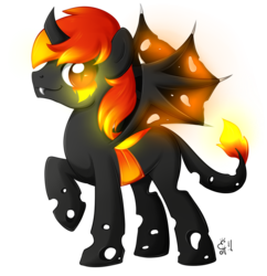 Size: 1429x1476 | Tagged: safe, artist:exceru-karina, oc, oc only, changeling, demon, hybrid, blank flank, fangs, male, orange changeling, simple background, solo, transparent background, vector