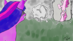 Size: 1191x670 | Tagged: safe, artist:jtkm, pinkie pie, twilight sparkle, g4