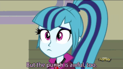 Size: 576x324 | Tagged: safe, screencap, aria blaze, sonata dusk, equestria girls, g4, my little pony equestria girls: rainbow rocks, animated, catfight, discovery family, discovery family logo, female, fight, fruit punch, subtitles, the dazzlings