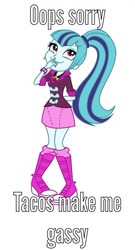 Size: 572x1057 | Tagged: safe, artist:zeldarondl, sonata dusk, equestria girls, g4, fart joke, female, implied farting, smiling, solo, sonataco, taco wednesday, that girl sure loves tacos, that siren sure does love tacos