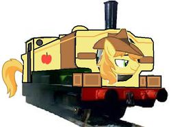 Size: 546x404 | Tagged: safe, braeburn, g4, 1000 hours in ms paint, duck the great western engine, locomotive, ms paint, thomas the tank engine, train, trainified, why