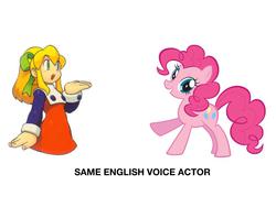 Size: 960x720 | Tagged: safe, pinkie pie, g4, andrea libman, english, exploitable meme, mega man (series), meme, roll (mega man), same voice actor