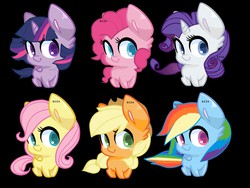 Size: 1280x960 | Tagged: safe, artist:beda-the-rabbit, applejack, fluttershy, pinkie pie, rainbow dash, rarity, twilight sparkle, alicorn, pony, g4, cute, female, mane six, mare, signature, simple background, smiling, twilight sparkle (alicorn)