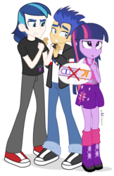 Size: 776x1200 | Tagged: safe, artist:dm29, flash sentry, shining armor, twilight sparkle, equestria girls, g4, angry, confused, equestria girls-ified, female, male, pregnancy test, ship:flashlight, shipping, simple background, straight, transparent background, trio, twilight sparkle (alicorn)