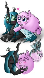 Size: 640x1136 | Tagged: safe, artist:vdru7, queen chrysalis, oc, oc:fluffle puff, g4, canon x oc, female, lesbian, pixiv, ship:chrysipuff, shipping