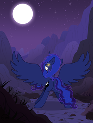 Size: 5400x7200 | Tagged: safe, artist:toxic-mario, princess luna, hengstwolf, werewolf, g4, absurd resolution, angry, butt, fangs, full moon, gritted teeth, looking up, moon, moonbutt, night, plot, sharp teeth, solo, transformation, wereluna