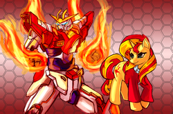 Size: 4000x2631 | Tagged: safe, artist:checkerboardazn, sunset shimmer, pony, unicorn, g4, crossover, female, gundam, high res, mecha, solo