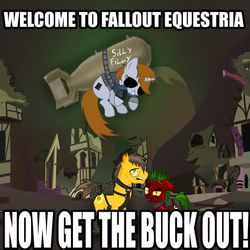 Size: 720x720 | Tagged: safe, oc, oc only, oc:blood, oc:daff, oc:littlepip, earth pony, pony, unicorn, fallout equestria, bomb, clothes, fanfic, fanfic art, female, horn, jumpsuit, male, mare, meme, photoshop, pipbuck, raiders, ruins, show accurate, stallion, sunglasses, vault suit, wasteland