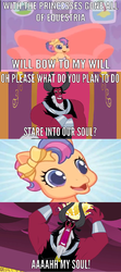 Size: 768x1728 | Tagged: safe, lord tirek, scootaloo (g3), g3, g4, my little pony: friendship is magic, newborn cuties, twilight's kingdom, everyone steals tirek's meme, exploitable meme, hnnng, looking at you, meme, staring into your soul, tirek is doomed, tirek vs everyone meme