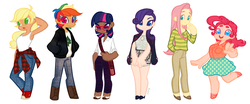 Size: 1200x500 | Tagged: safe, artist:callmefjord, applejack, fluttershy, pinkie pie, rainbow dash, rarity, twilight sparkle, human, g4, dark skin, humanized, mane six