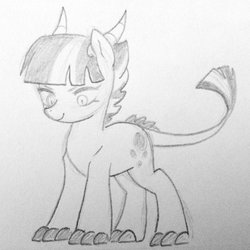 Size: 1024x1024 | Tagged: safe, artist:kianamai, oc, oc only, oc:starburst, dracony, hybrid, kilalaverse, monochrome, next generation, offspring, parent:flash sentry, parent:twilight sparkle, parents:flashlight, pencil drawing, species swap, traditional art