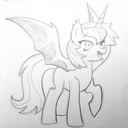 Size: 1024x1024 | Tagged: safe, artist:kianamai, oc, oc only, oc:anthea, bat pony, pony, kilalaverse, adopted offspring, monochrome, next generation, offspring, parent:fluttershy, parent:oc:azalea, parent:oc:berry vine, parents:oc x oc, pencil drawing, race swap, traditional art