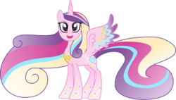 Size: 3719x2111 | Tagged: safe, artist:xebck, princess cadance, alicorn, pony, g4, colored wings, female, gradient wings, high res, multicolored hair, multicolored wings, rainbow hair, rainbow power, rainbow power-ified, rainbow tail, rainbow wings, simple background, slender, solo, spread wings, thin, transparent background, vector, wings